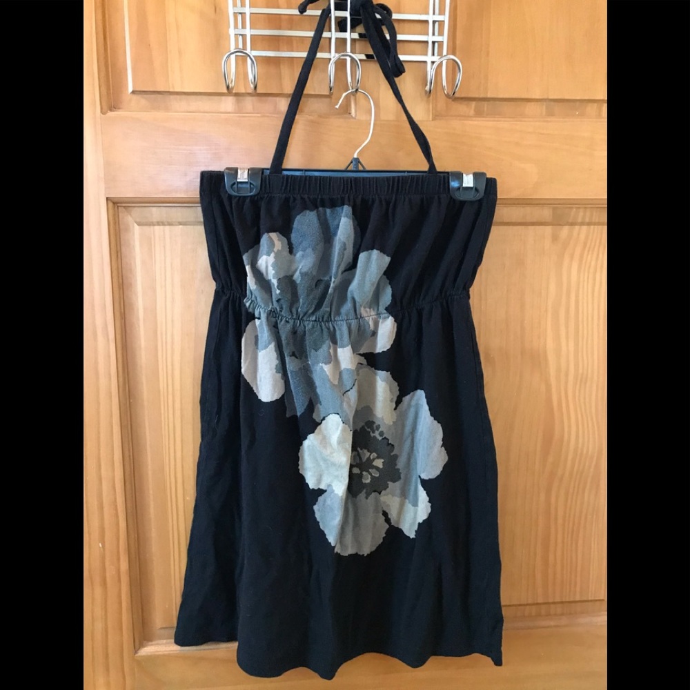 Old Navy Black Floral Adjustable Halter Dress
